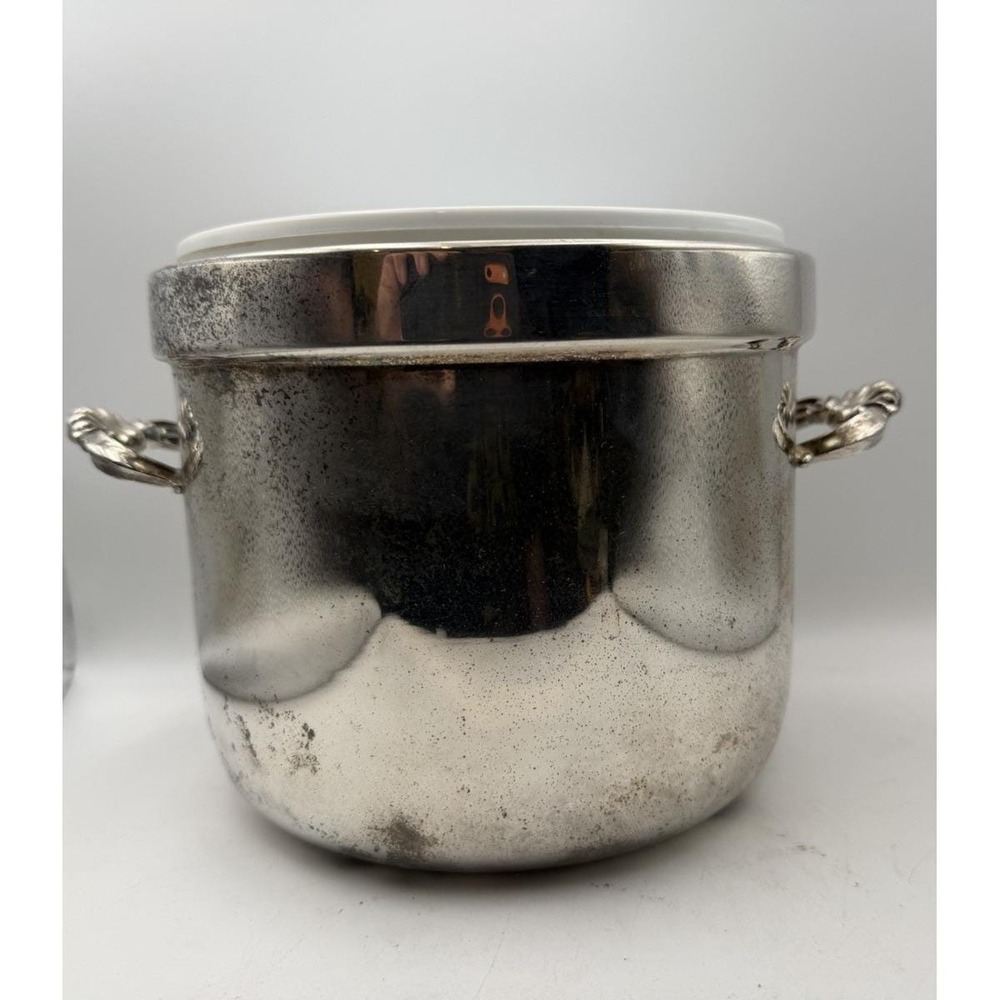 FB‎ Rogers Silverplate Ice Bucket Milk Glass Liner Wine Cooler 6" Vintage
